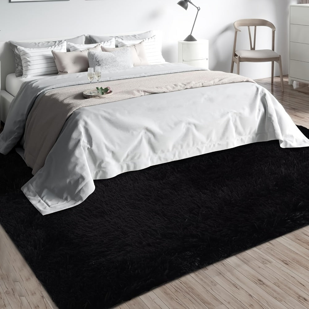Shaggy Fluffy Area Rug for Bedroom Living Room - Soft Thick Tufted Fuzzy Carpet, Black, Multiple Sizes