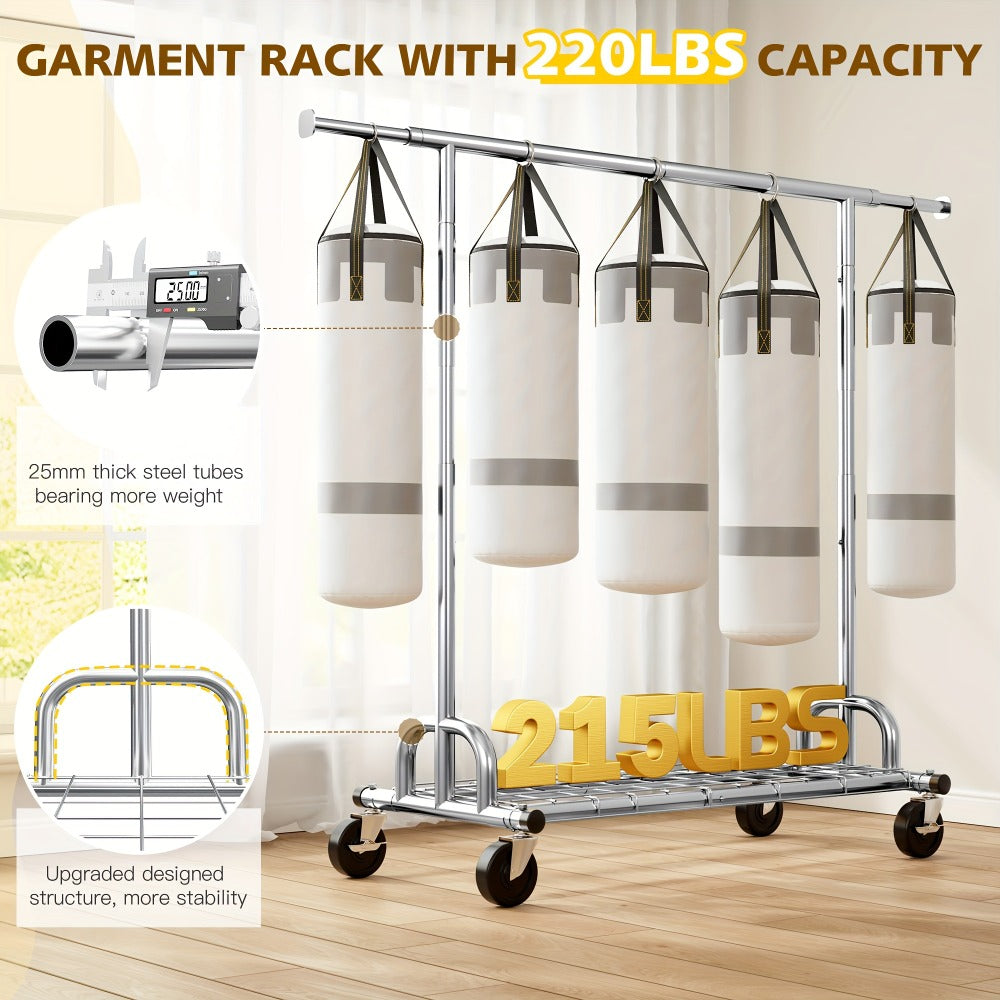 Heavy Duty Rolling Clothes Rack with Wheels - Adjustable Garment Rack 260LBS Capacity, Extendable 51¡±-75¡± Wide, for Bedroom Closet Laundry Room