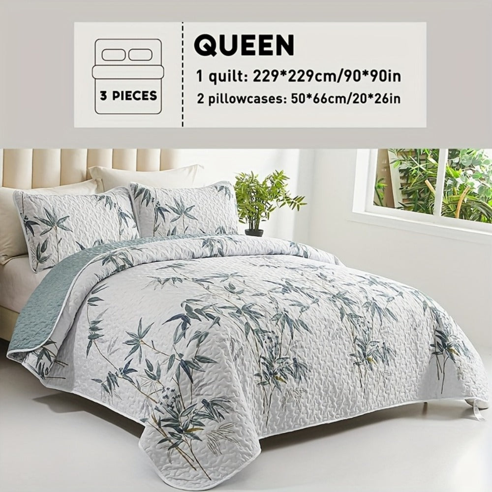 Reversible Floral Comforter Quilt Set ¨C Soft Microfiber Botanical Bedding, Twin Full Queen King, All Seasons ¨C White, Blue, Pink & More