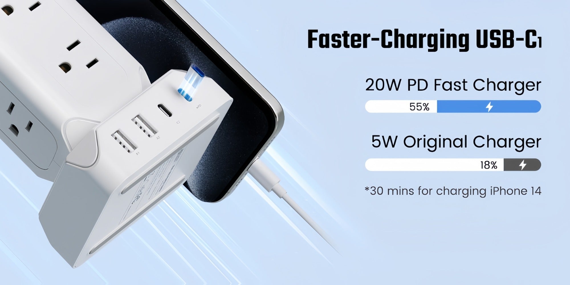Power Strip Tower 16-in-1 Surge Protector 12 AC Outlets 4 USB Ports USB-C PD20W 1800J Protection Desktop Charging Station 10ft or 15ft Extension Cord for Office School Dorm White