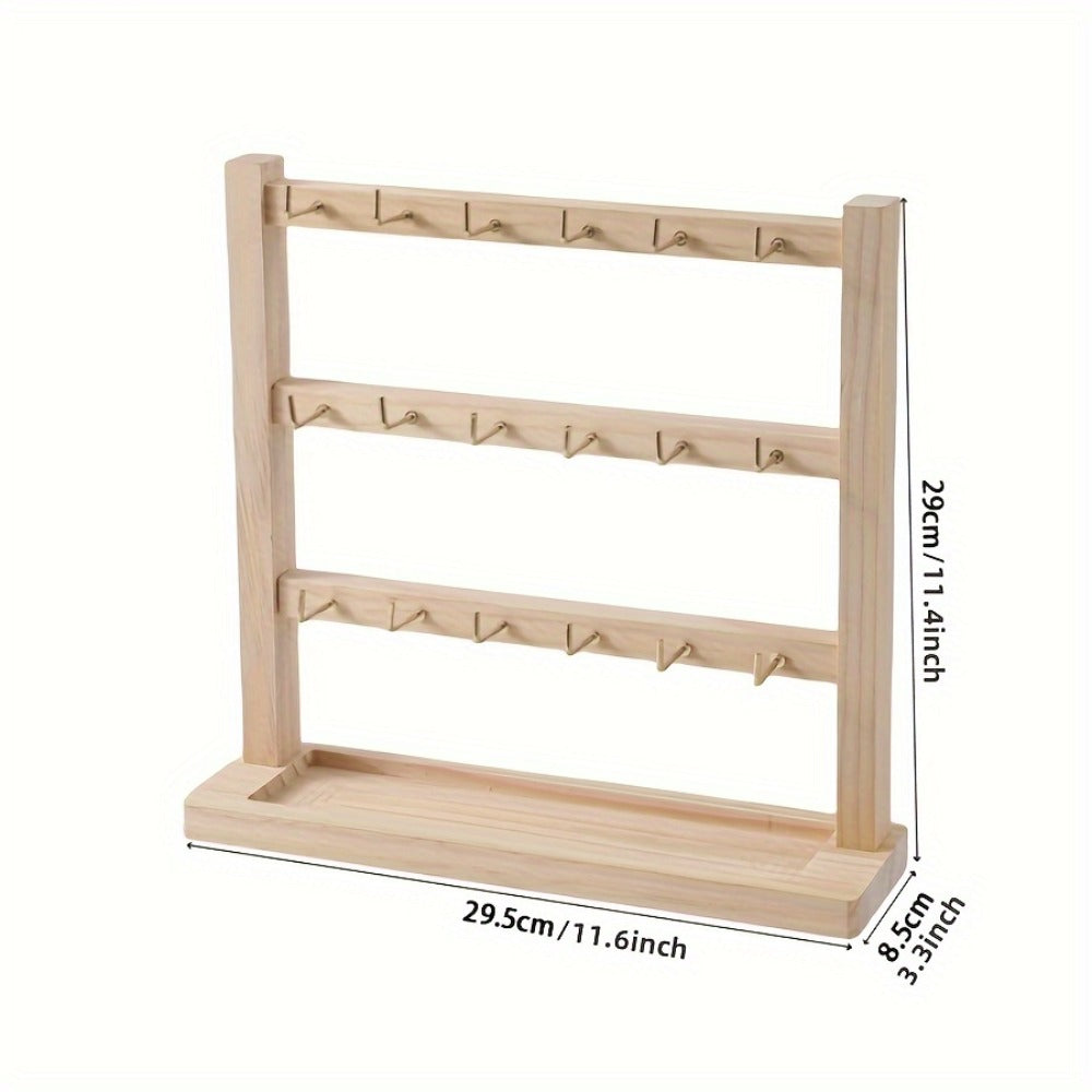 Jewelry Display Stand Multi-Layer Wooden Earring Holder Rack with Hooks Desktop Organizer for Earrings Bracelets Necklaces Keychains Jewelry Tower Storage