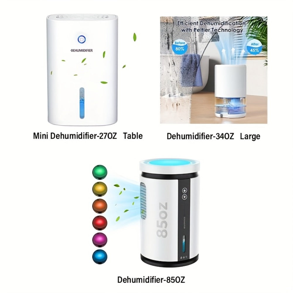 Dehumidifier for Home 215 Sq Ft | Quiet Portable 27oz Peltier Mini Dehumidifier with Auto Shut-Off for Bedroom, Bathroom, Basement, Closet, Kitchen & RV | Keeps Humidity Below 45% | White
