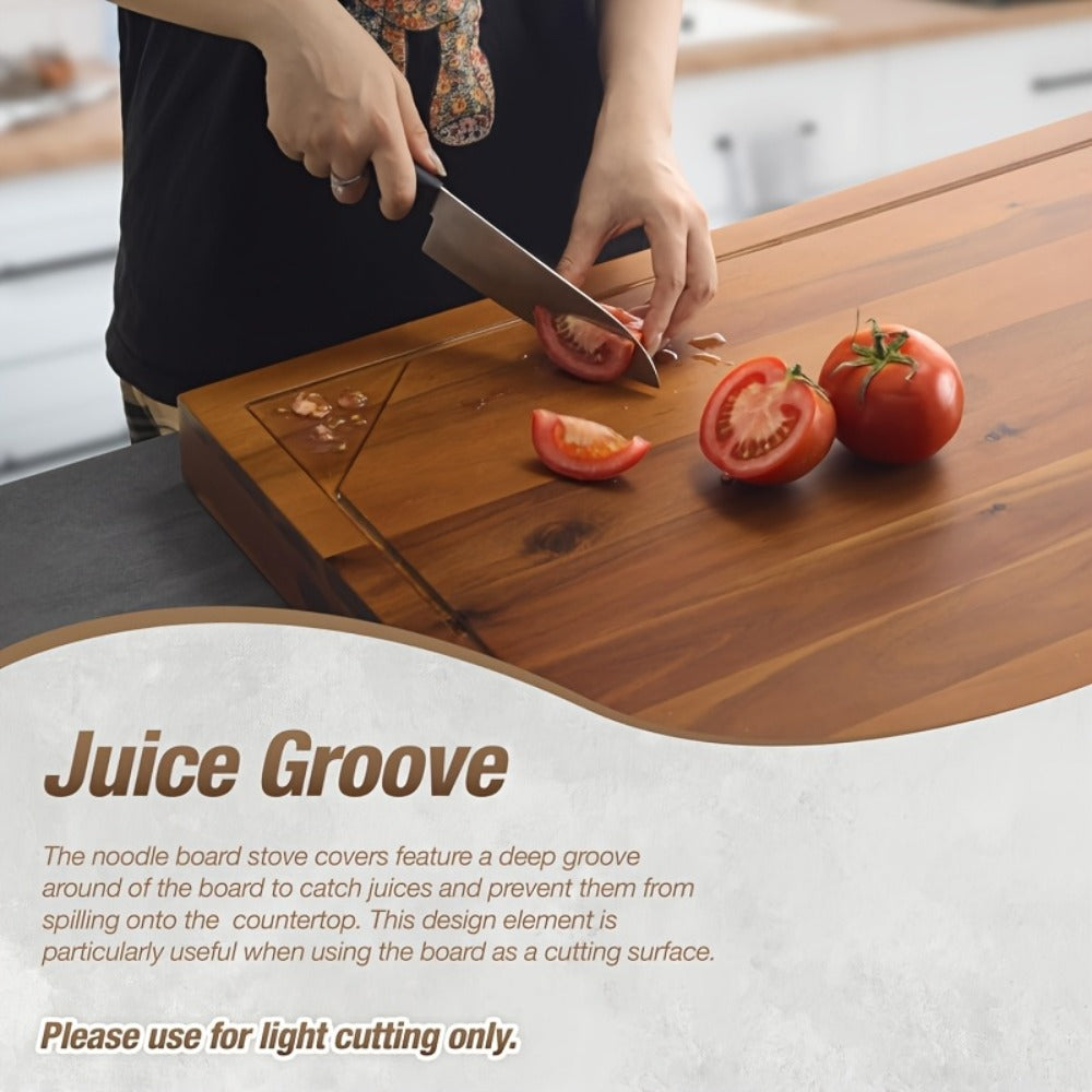 Acacia Wood Stove Top Cover Board 30x22 Inch, Gas Stove Cover with Handle Groove & Ventilation Holes, Extra Counter Space Cutting Board Serving Tray for Kitchen RV Camper, Multifunctional Charcuterie Board
