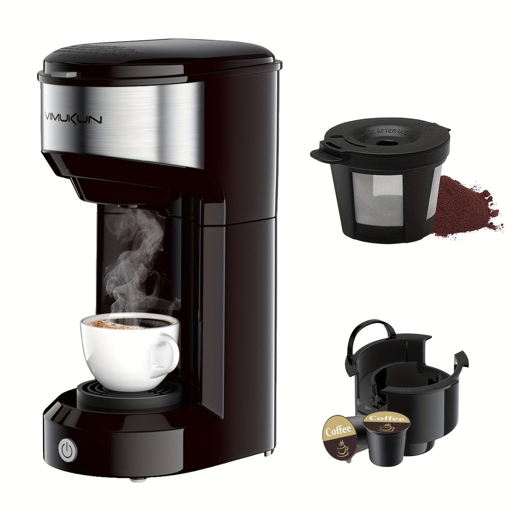 Coffee Brewer Single Serve for K-Cup Pods and Ground Coffee 6-14oz Reservoir One-Button Operation Auto Shut-Off Compact Coffee Maker for Home Office Dorm Travel 120V