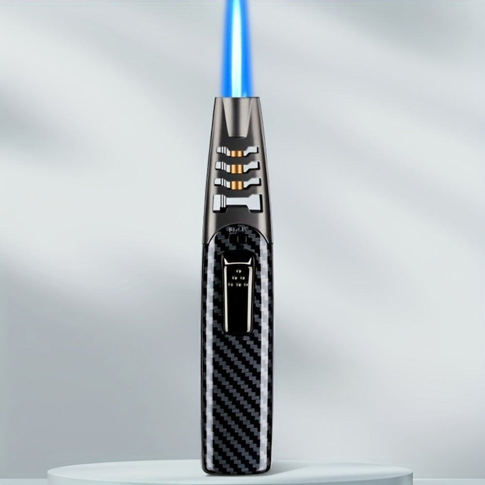 Kitchen Torch Lighter Carbon Fiber Windproof, Adjustable High-Temperature Flame with Safety Lock, Refillable Butane Culinary Torch for Baking, Creme Brulee, Caramel, Welding & Outdoor Use ¨C Black & Gray (Butane Not Included)