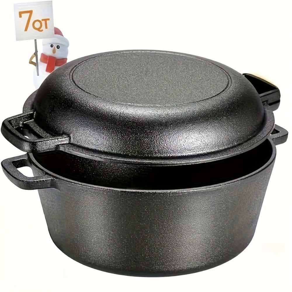 Cast Iron Dutch Oven Set 5.1QT & 7QT with Skillet Lid ¨C Pre-Seasoned 2-in-1 Cookware for Stovetop, Induction, Oven, Campfire & BBQ, Sourdough Bread Baking, Frying, Camping