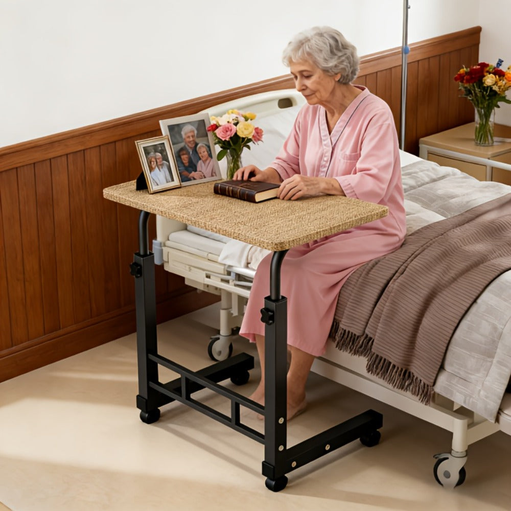 Overbed Table Adjustable Height ¨C Hospital-Grade Nursing Bedside Table with Independent Storage Compartments for Elderly & Patient Care | Portable Auxiliary Tray Table, 8 Colors