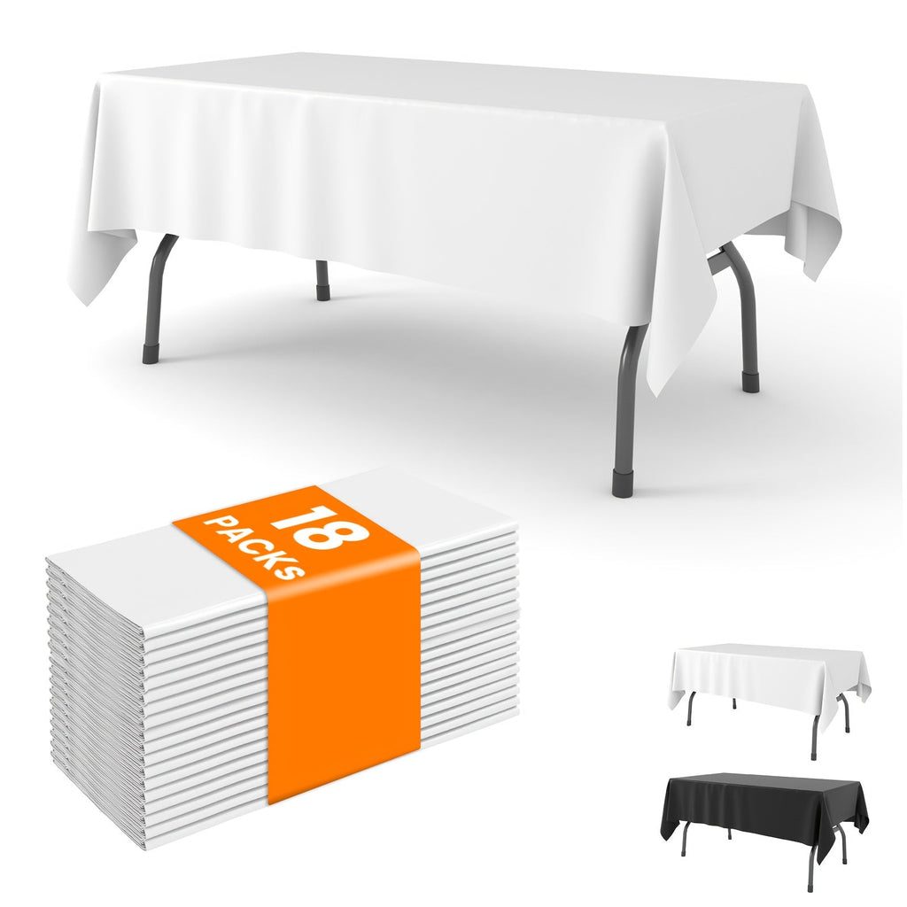 Disposable Plastic Tablecloths 18/36 Pack 54x108 Inch ¨C Leakproof Sturdy White Table Cover for Party Picnic Wedding Birthday Banquet Outdoor Event Decorative Table Cloth Bulk Pack