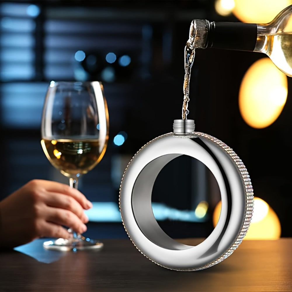 Bracelet Flask for Women, 3.5oz Stainless Steel Bangle Hidden Flask with Rhinestone Lid ¡ª Wearable Portable Liquor Flask for Parties, Concerts & Festivals | Purple, Gold, Silver