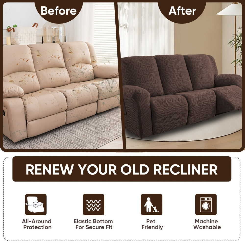 Recliner Sofa Slipcover Set 8pcs 3-Seat Jacquard Furniture Protector with Pocket Flexible Soft Slide Sleeve Cover for Sofa Couch Office Living Room Home Decor Multiple Colors