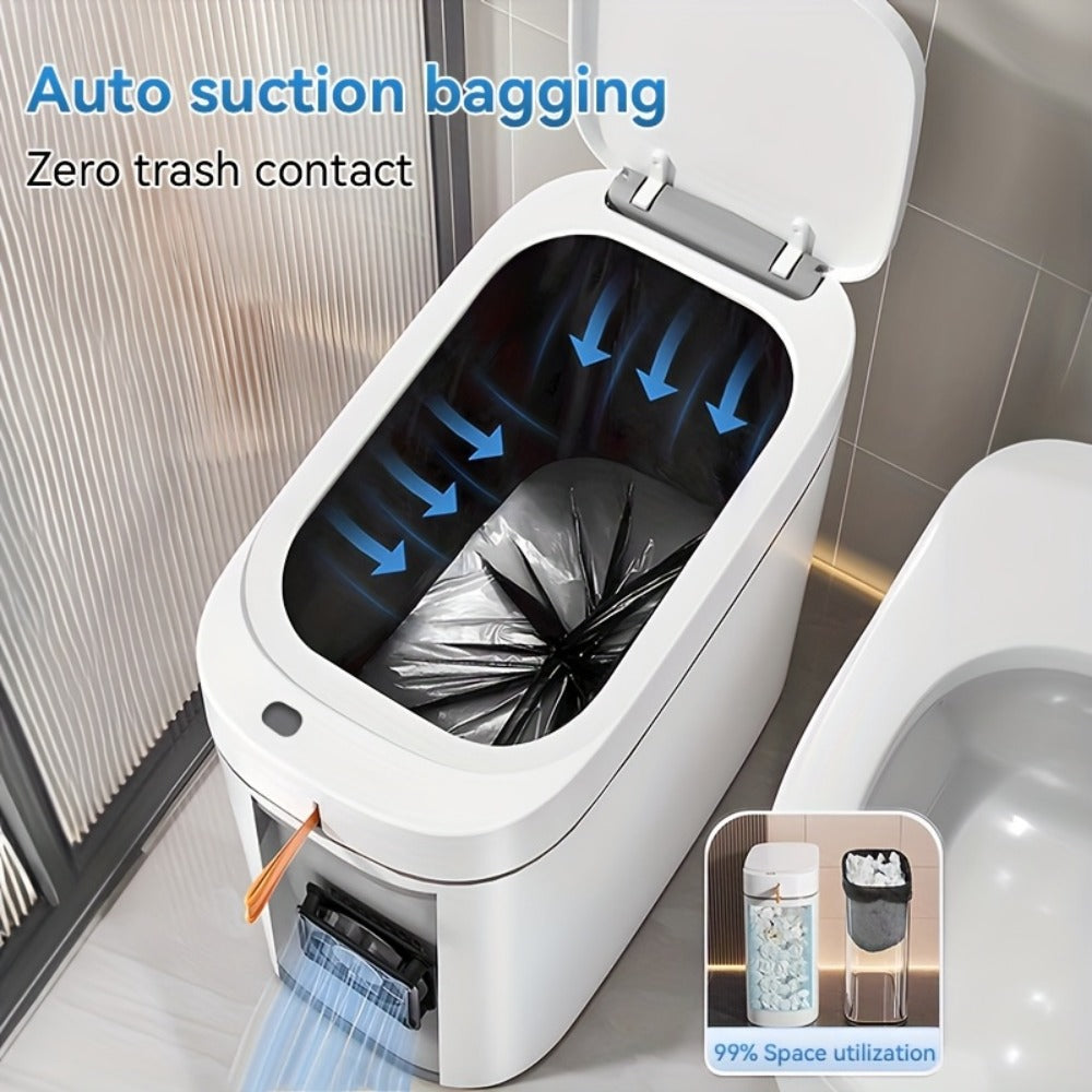 Automatic Sensor Trash Can Self-Emptying 3.8 Gallon with Drawstring Bags - Hands Free Infrared Smart Waste Bin for Bathroom Kitchen Bedroom Office Dorm Room