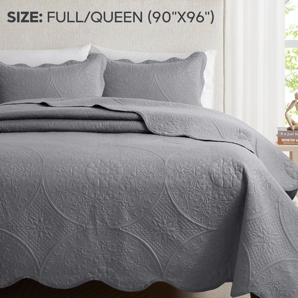 Quilted Bedspread Set 3 Piece ¨C Soft Floral Coverlet with Pillow Shams, Lightweight Breathable Quilt for Bedroom & Guest Room, All Season Bed Cover