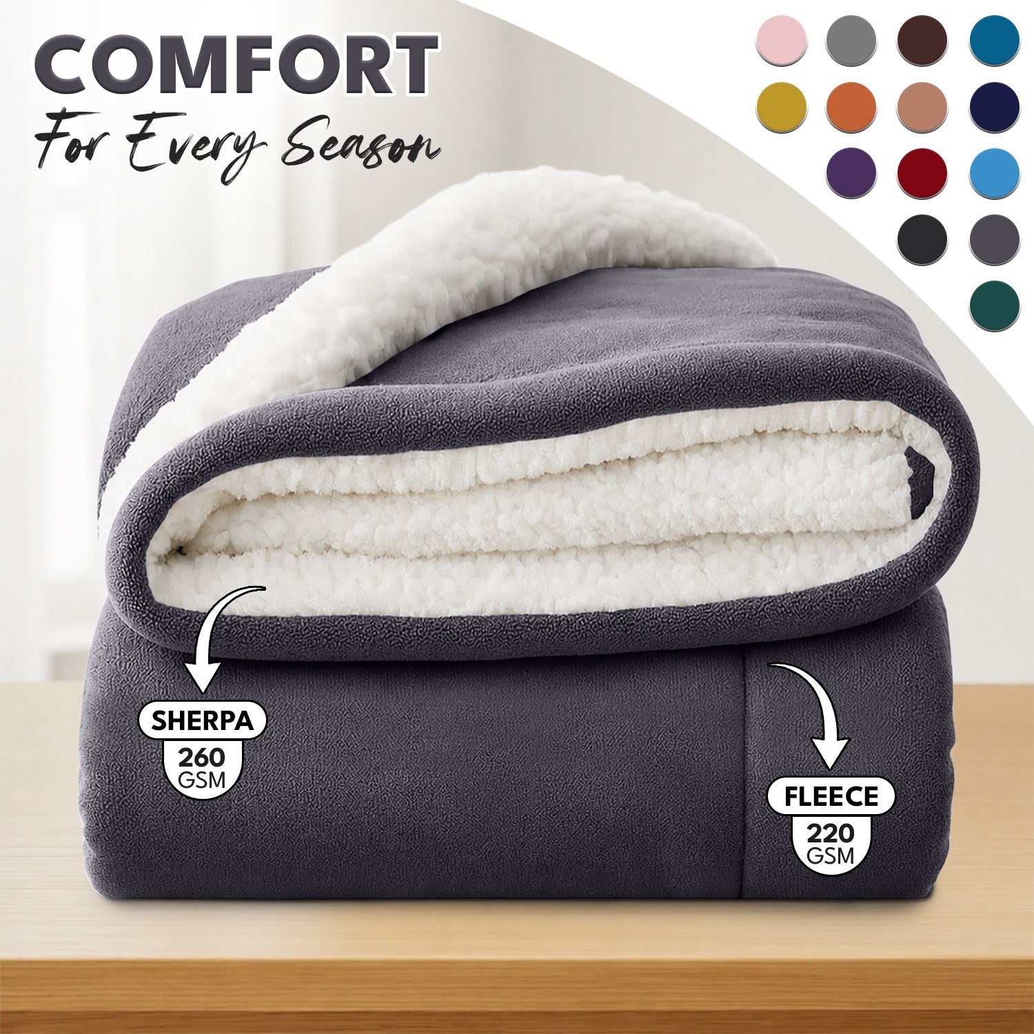 Sherpa Flannel Blanket ¨C Double-Layer Ultra Soft Warm Throw for Bed, Sofa & Bedroom Decor, Better Sleep, 14 Colors, 3 Sizes