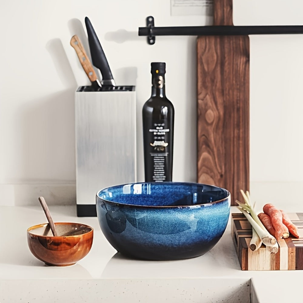 Extra Large Ceramic Bowls Set of 2 ¨C 81oz Deep Blue Salad Bowl, Ramen Noodle Soup Bowl, Stylish Durable Dinnerware for Home Kitchen, Restaurant & Holiday Gift