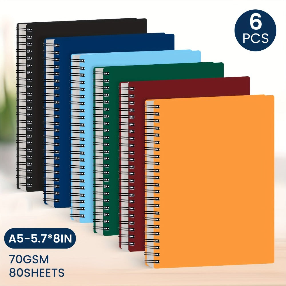 Spiral Notebooks 6 Pack Hardcover A5 Lined Journal College Ruled 480 Sheets 960 Pages No Bleed Thick Paper 6 Colors for Work School Office Supplies