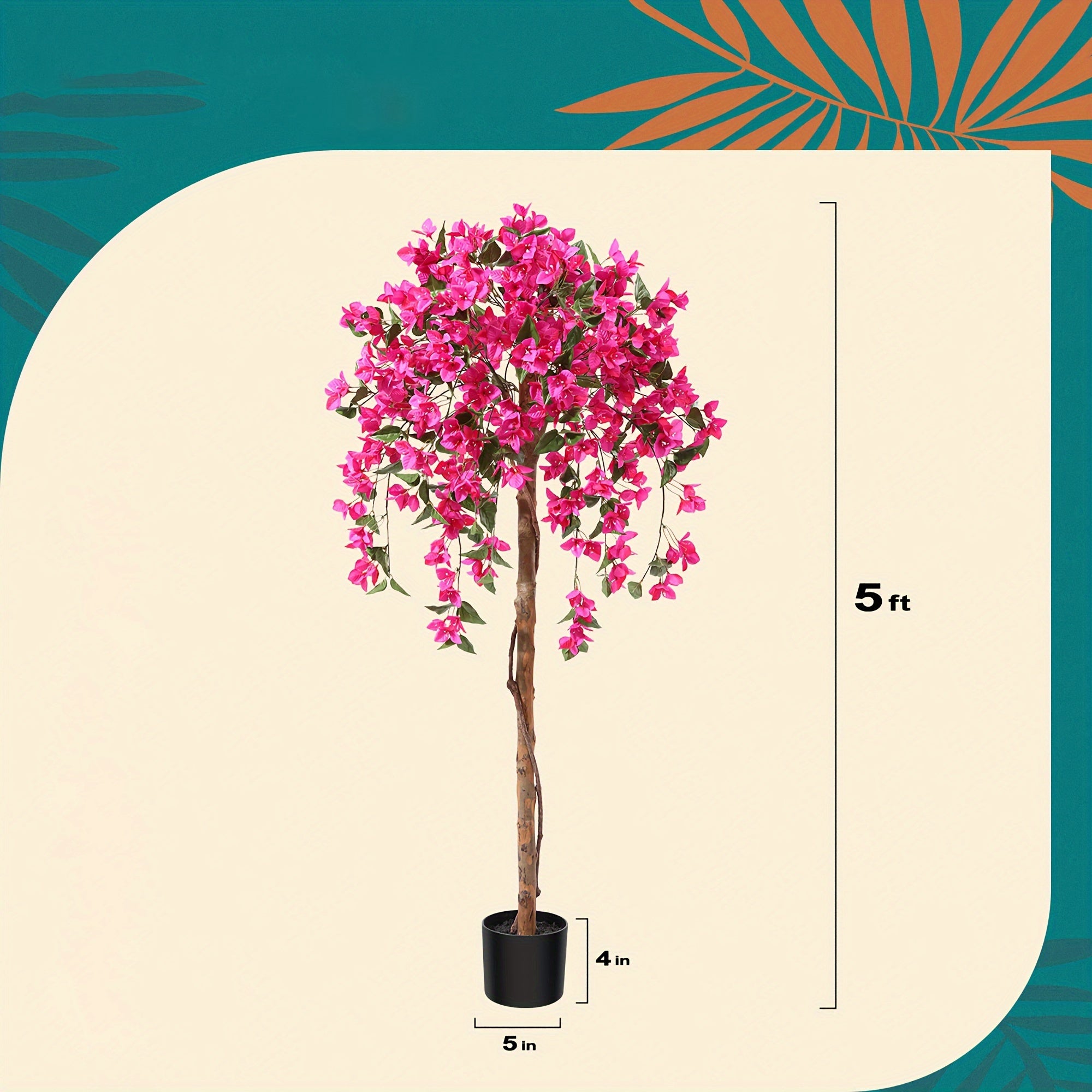 Faux Potted Bougainvillea Tree 5ft Artificial Indoor Plant with Pink Flowers Wood Trunk for Living Room Office Entryway Home Decor Housewarming Gift