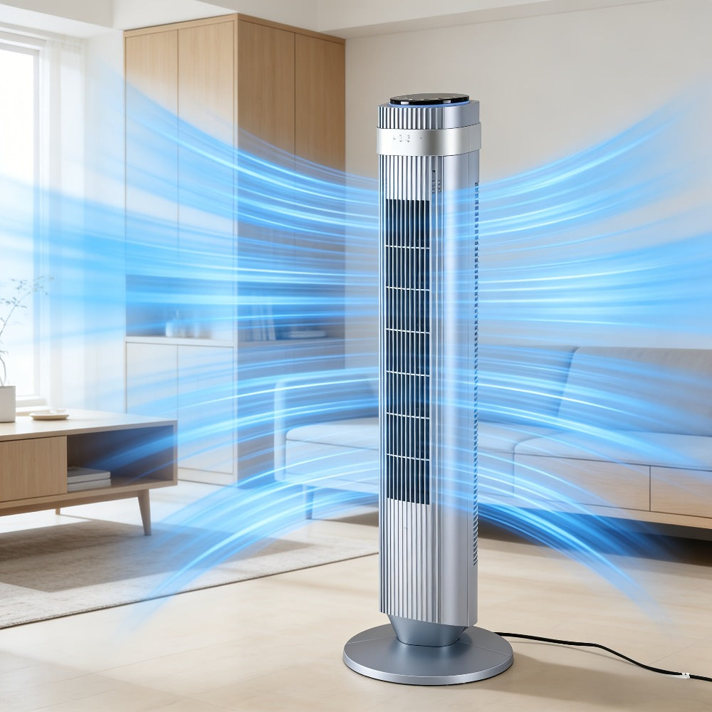 Bladeless Tower Fan with Remote Control, Silent Floor Fan with LED Display 4 Speed Settings & 12-Hour Timer, Quiet Tower Fan for Living Room Bedroom Office, Modern Air Circulator Fan Black White Grey