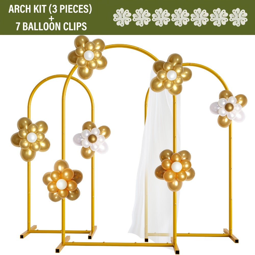 Metal Arch Backdrop Stand Set of 3 (7.2ft/6.6ft/6ft) + 7 Balloon Clips - Wedding Arch Frame for Birthday Party, Graduation, Ceremony, Thanksgiving & Halloween Decoration