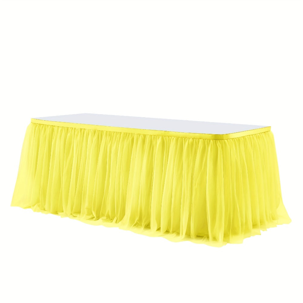 Pink Tutu Table Skirt 6ft ¨C Ruffle Tulle Table Skirt for Rectangle & Round Tables, Princess Girls Birthday Party, Cake Dessert Table Decor, Gold Brim, Multiple Colors Available