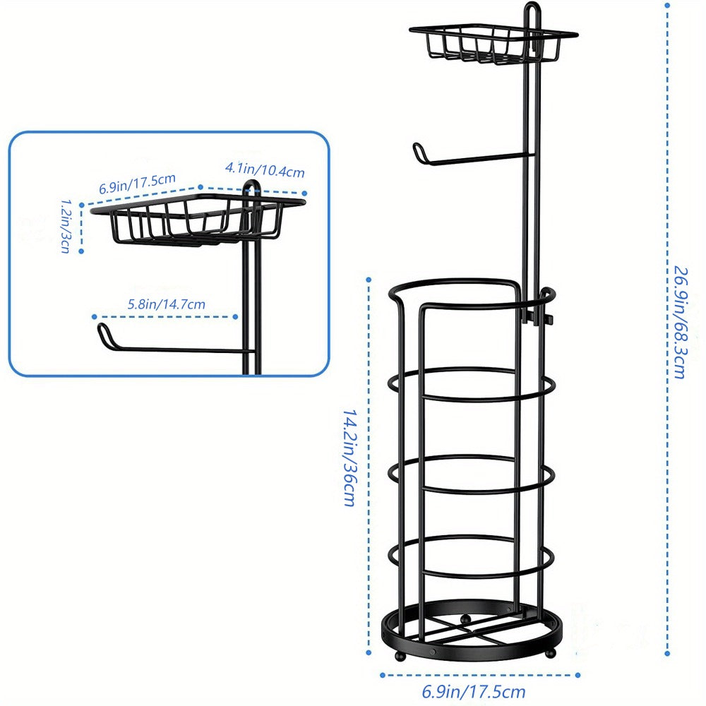 Toilet Paper Holder Floor Standing with Shelf 4-Roll Storage Rack Freestanding Bathroom Paper Organizer for Bathroom Bedroom Balcony Courtyard Black 1 or 2 Pack