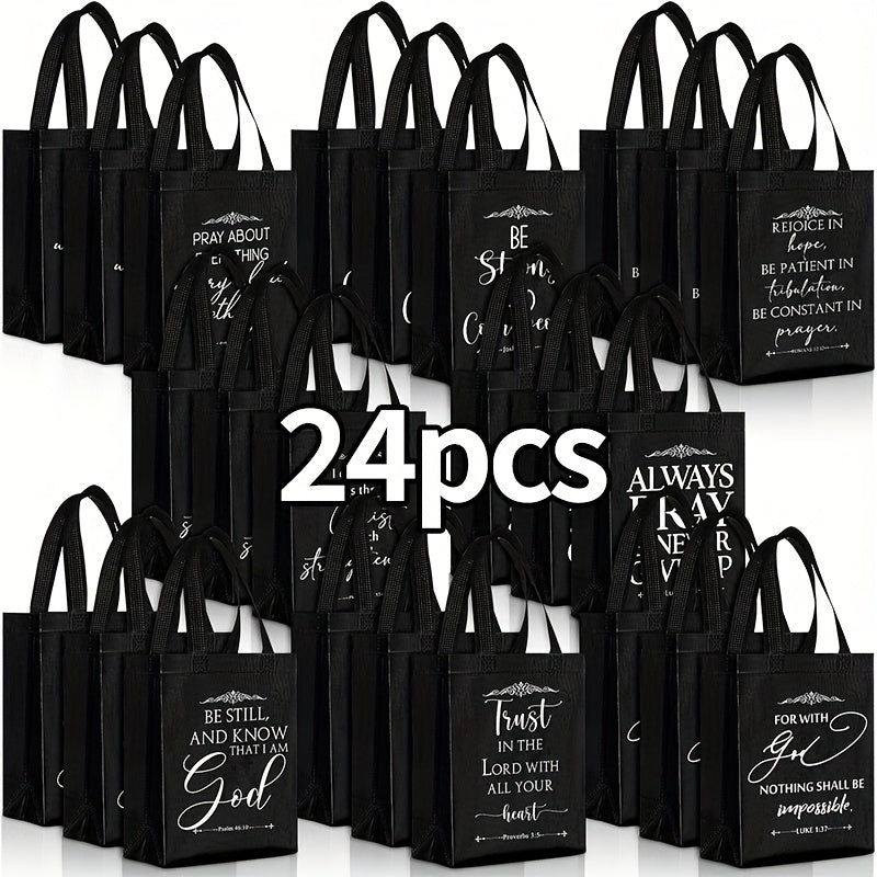 Christian Gift Bags Bulk with Handle ¨C 24/48 Pcs Bible Verse Religious Reusable Bags Medium Size for Church Visitors Baptism Wedding Party Favors Father¡¯s Day Black