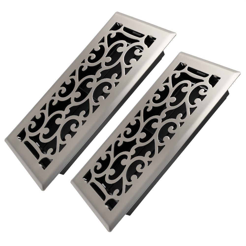 Floor Vent Register Cover 4x10 Inch Heavy Duty Walkable Steel Decorative Air Vent Grille Adjustable Airflow for Home HVAC 2-Pack Savannah Boston Design Multi Finish