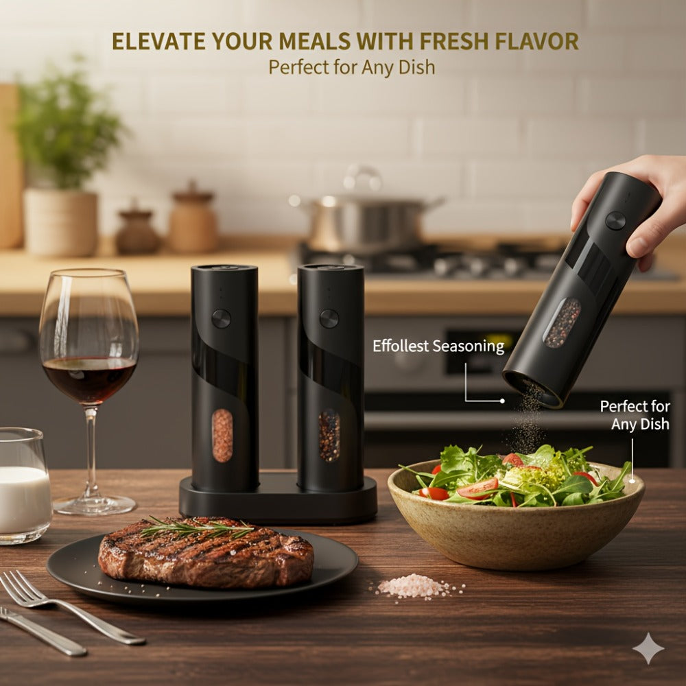 Electric Salt and Pepper Grinder Set with LED Light, Rechargeable Automatic Salt Pepper Mill, Adjustable Coarseness 3.72oz Large Capacity, Kitchen BBQ Restaurant Outdoor Wedding Gift