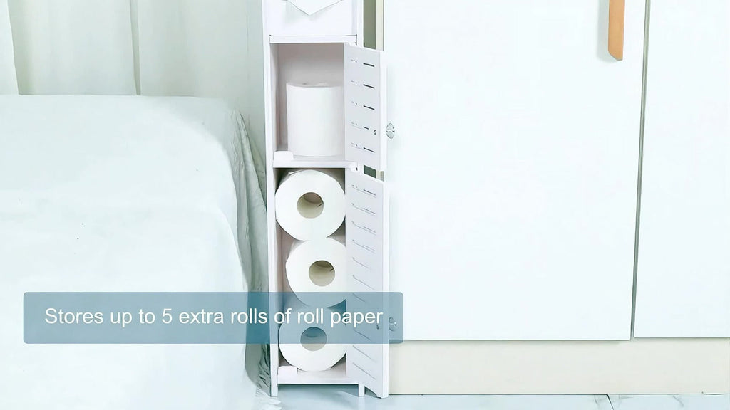 Slim Bathroom Storage Cabinet ¨C PVC Toilet Paper Holder & Organizer for Small Spaces, Easy Assembly, Multi-Room Use, Bedroom & Living Room
