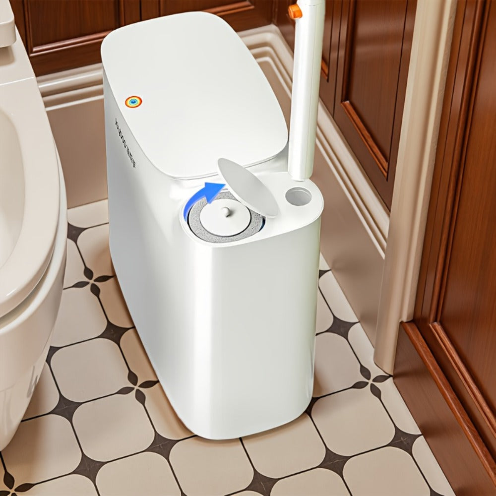 Disposable Toilet Brush with Trash Can 3-in-1 Set Replaceable Brush Heads Space-Saving Bathroom Cleaner with Lid Odor-Proof Waste Bin for Bathroom RV Small Toilet