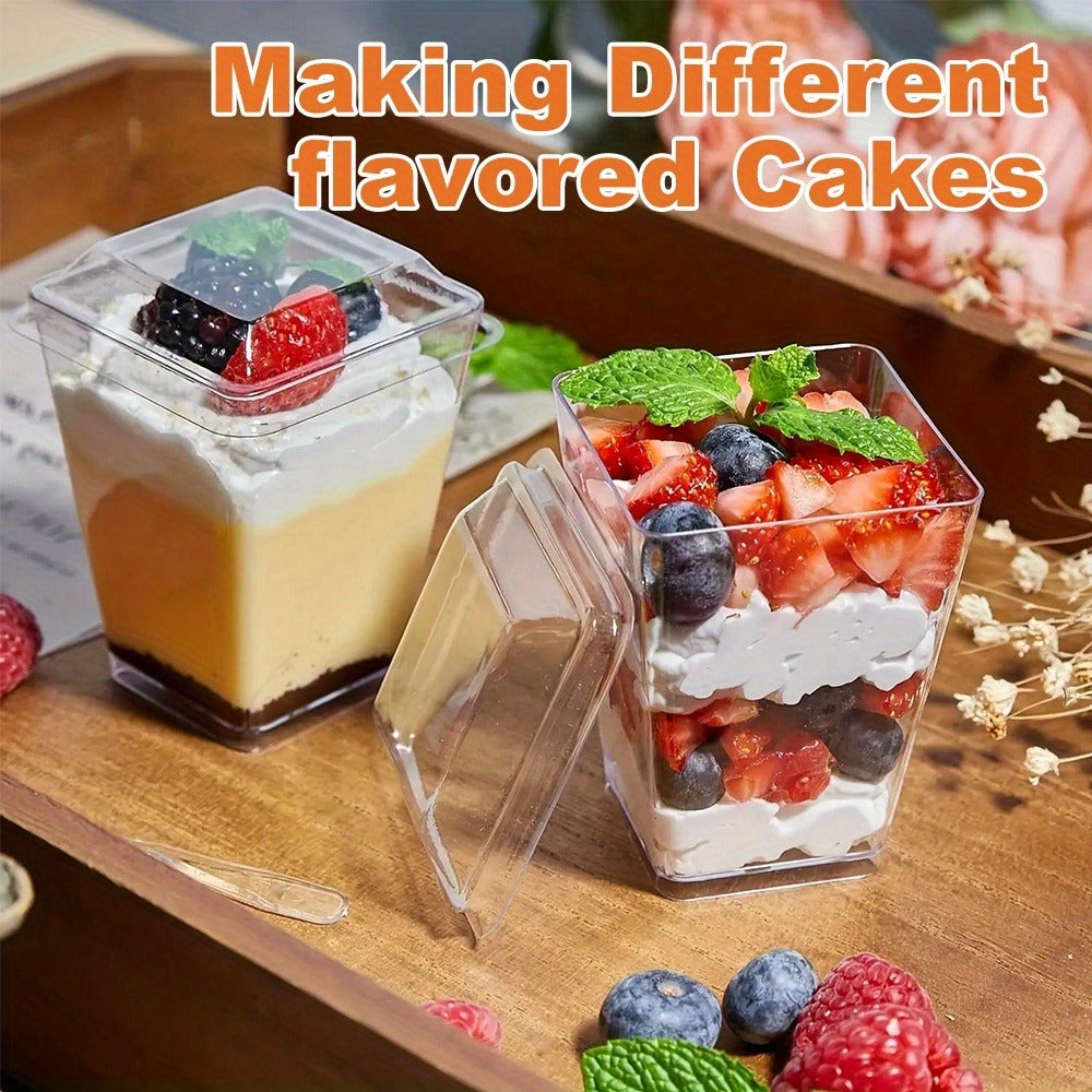 Disposable Dessert Cups with Lids & Spoons, 5oz Plastic Pudding Cups Set ¡ª 50/100/150/200 Pack Mini Clear Cups for Parties, Weddings, Picnics, Camping & Family Gatherings