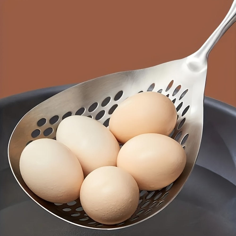 Stainless Steel Slotted Spoon Large Cooking Spoon for Frying Hot Pot Draining Serving - Durable Kitchen Utensil for Deep Frying Soups Stews Straining with Long Handle