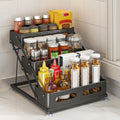 3-Tier Foldable Spice Rack Organizer with Safety Rails - Space-Saving Countertop & Cabinet Storage for Kitchen Pantry, Durable Metal Finish, Sturdy Construction