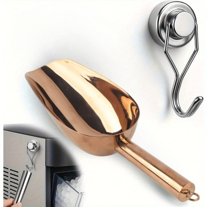 Ice Scoop Stainless Steel with Magnetic Hook Rose Gold Finish Compatible with GE Profile Opal Ice Maker Granular Ice Maker Unit Refrigerator Accessory for Ice Cubes Bars Parties Kitchen Gift