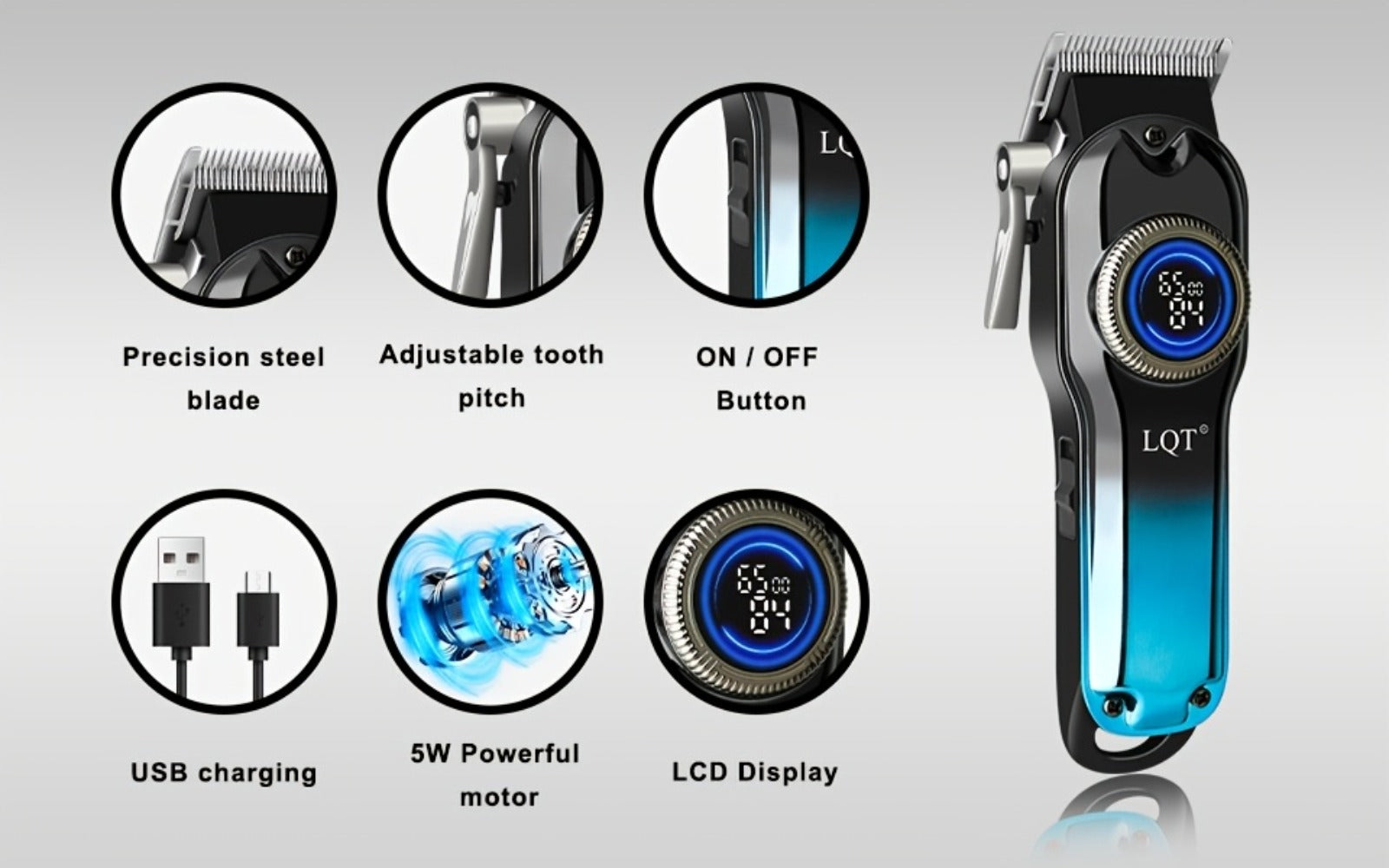 Cordless Hair Clipper Set - LQT Blue Rechargeable Professional Hair Clipper with Foil Trimmer & Precision Blade, 1/2/3pcs Options, Limited Edition Combs, for Home & Salon Use, Holiday Christmas Gift
