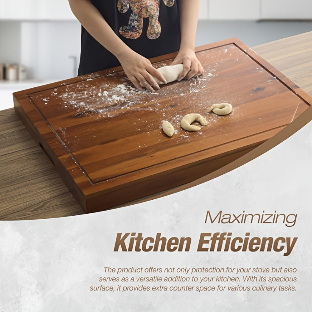 Acacia Wood Stove Top Cover Board 30x22 Inch, Gas Stove Cover with Handle Groove & Ventilation Holes, Extra Counter Space Cutting Board Serving Tray for Kitchen RV Camper, Multifunctional Charcuterie Board