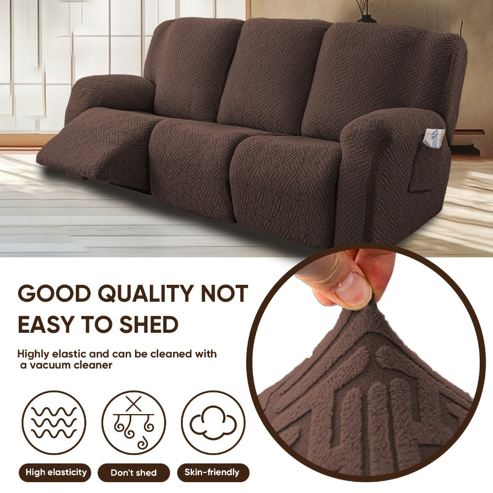 Recliner Sofa Slipcover Set 8pcs 3-Seat Jacquard Furniture Protector with Pocket Flexible Soft Slide Sleeve Cover for Sofa Couch Office Living Room Home Decor Multiple Colors