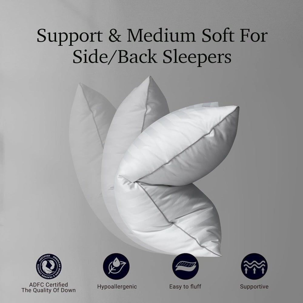 Hotel Collection Feather Down Bed Pillows Set of 2 ¨C 500 Thread Count 100% Cotton, Soft Hypoallergenic Queen King Standard Size Back Side Sleeper Pillow 2 Pack
