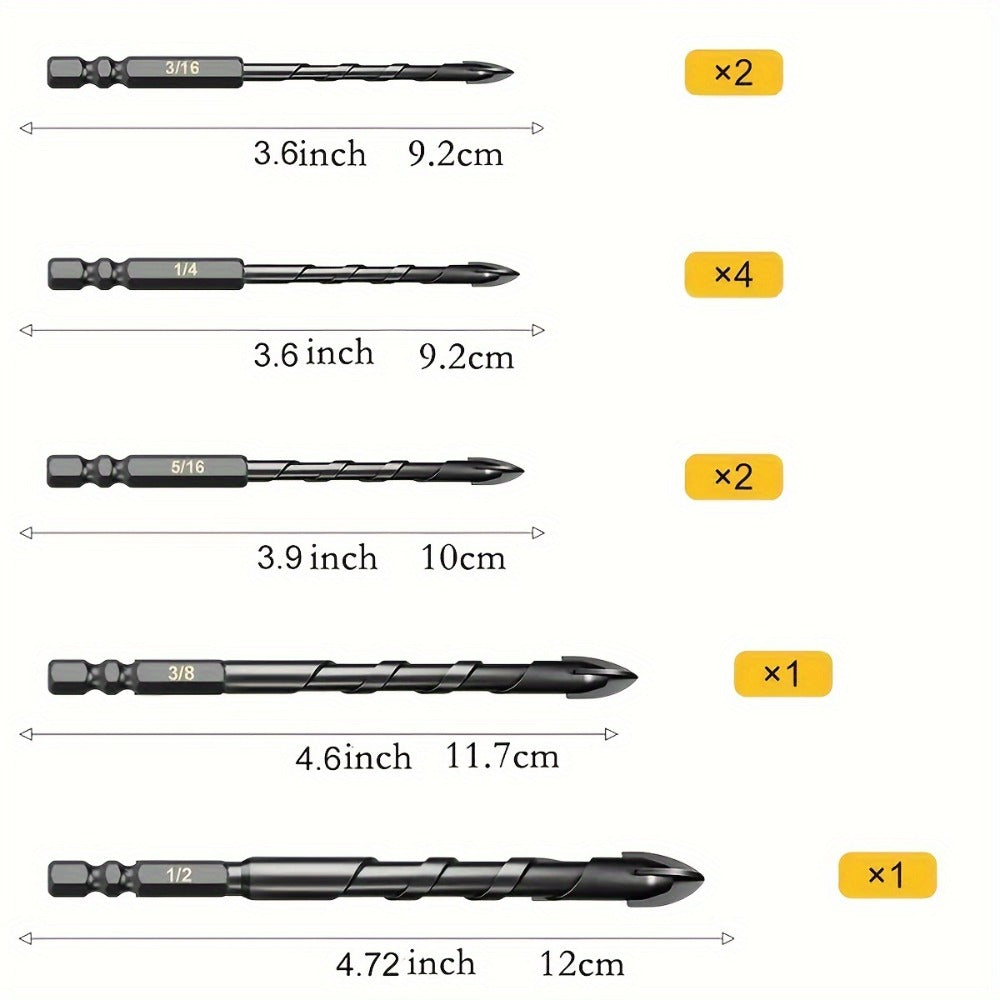 Masonry Drill Bits Set 10pcs ¨C Tungsten Carbide Tip Drill Bits for Tile, Brick, Glass, Ceramic, Concrete, Plastic & Wood | Multi-Material Heavy-Duty Drill Bit Kit for Home Improvement & DIY Projects