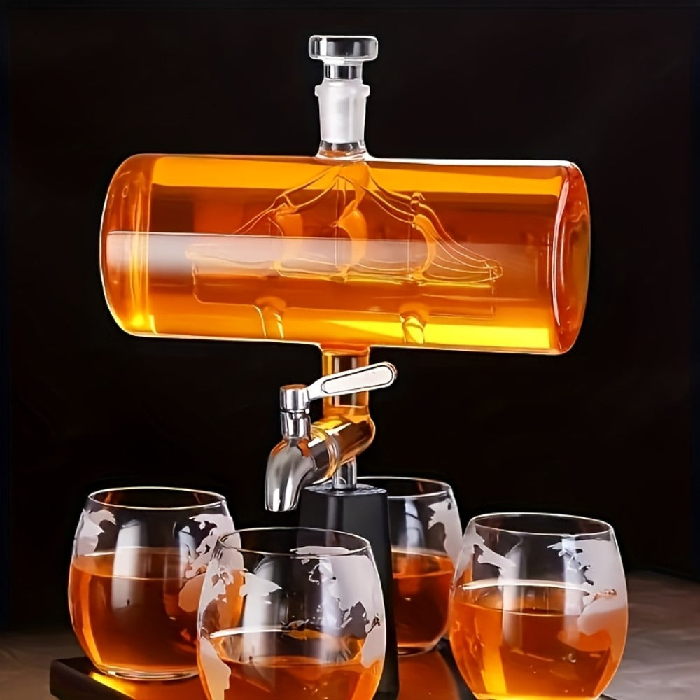 Whiskey Decanter Set 1000ml with 4 Spherical Glasses | Crystal Clear Liquor Decanter Pourer for Whiskey Wine Bourbon Scotch | Bar Accessories Gift Set for Men Home Bar Cocktail Entertaining
