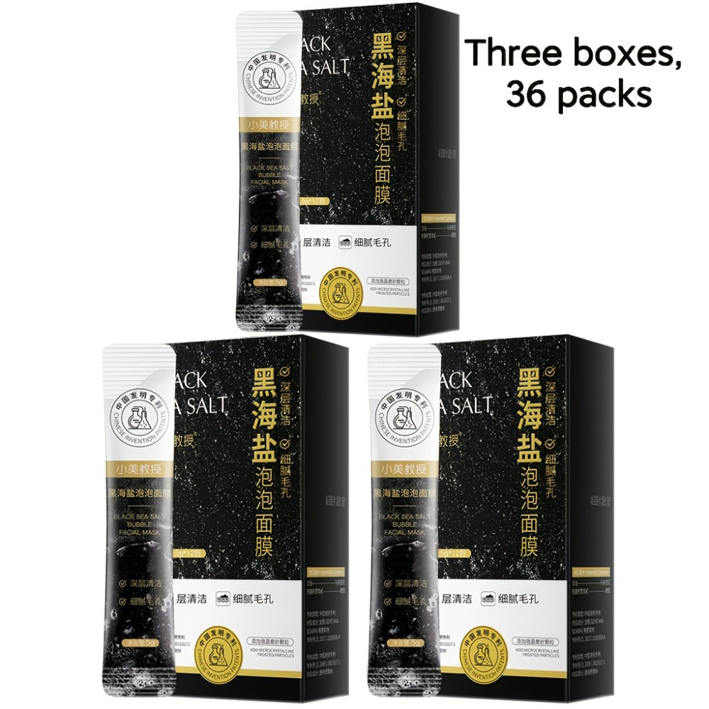 Black Sea Salt Bubble Mask with Nicotinamide, Moisturizing Foam Mud Mask Alcohol-Free for All Skin Types, Unisex Deep Cleansing Pore Purifying Face Mask ¨C Individual Portable Packs for Travel (12/24/36 Pack)