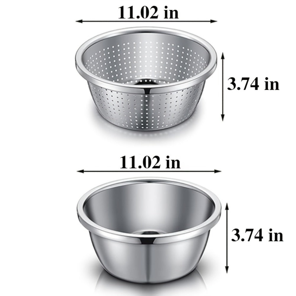 Stainless Steel Colander with Mixing Bowl Set 304 Food Grade Strainer Bowl for Washing Vegetables Fruit Rice Dishwasher Safe Kitchen Colander Sieve Multiple Sizes