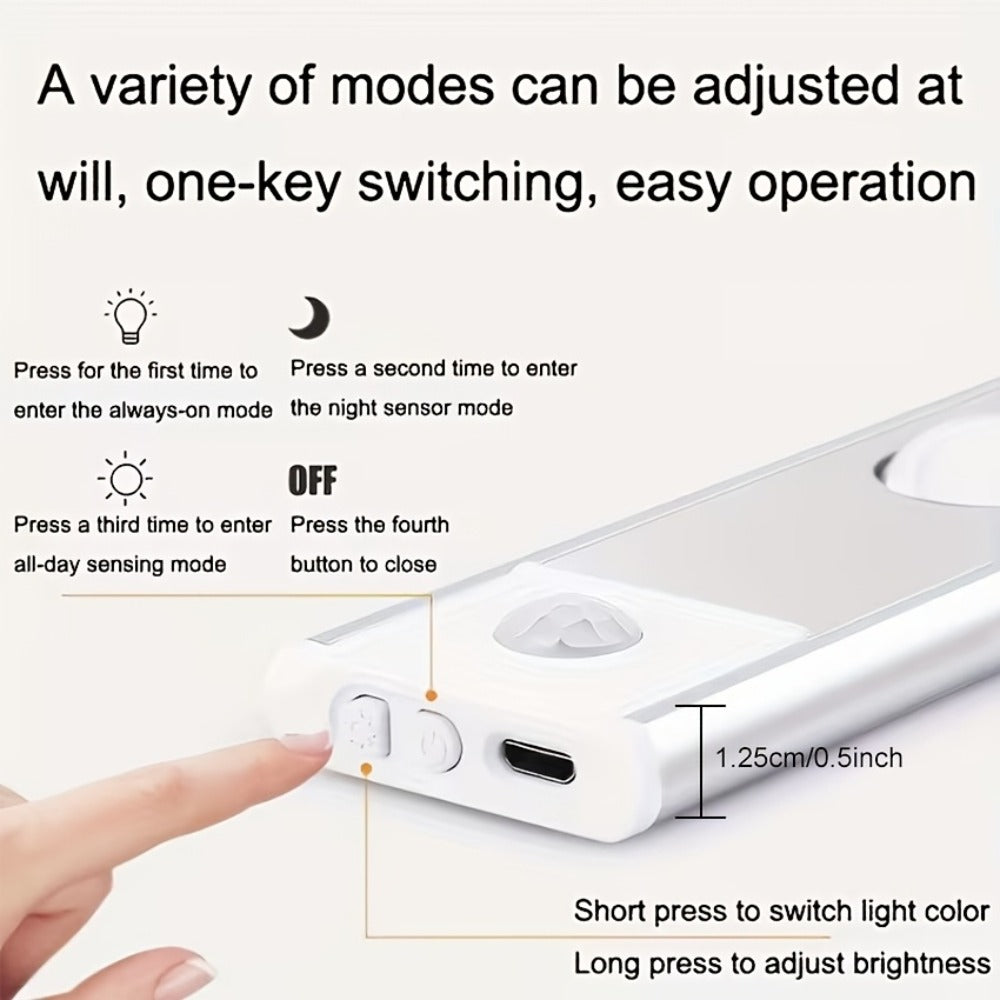 Motion Sensor LED Strip Light USB Rechargeable ¨C 3-Color Dimmable Wireless Night Light for Kitchen, Wardrobe, Cabinet, Shoe Cabinet & Bedroom (20cm / 30cm / 40cm / 50cm, 1 or 2 Pack)