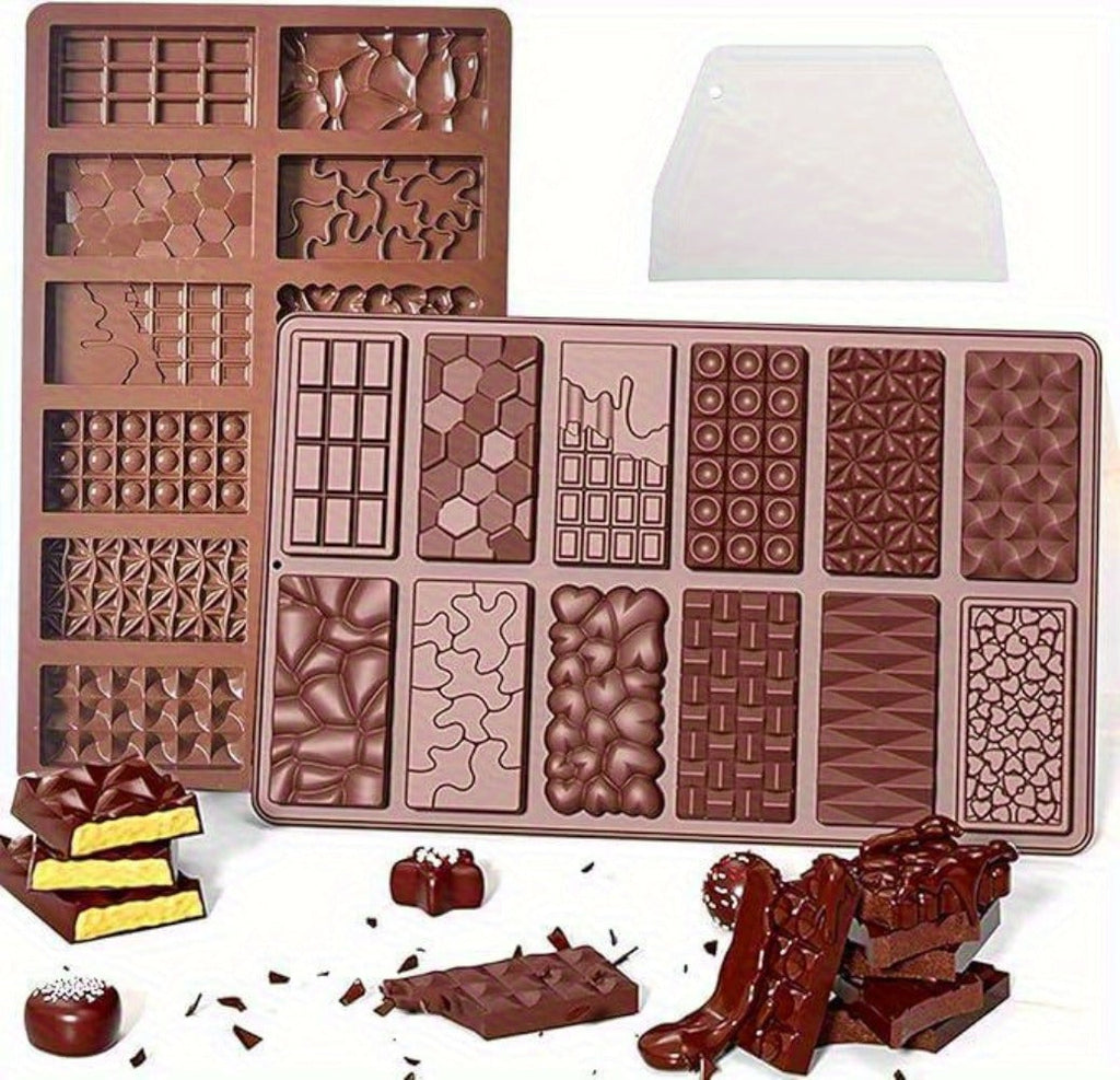 Silicone Chocolate Molds 3 Pack, 12 Cavity Food Grade BPA-Free Non-Stick Chocolate Bar Mold with Scraper, Easy Pop Out Candy Mold for Homemade Chocolate, Wax Melts, Soap, Valentine's Day, Thanksgiving