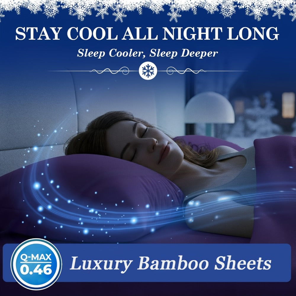 Bamboo Bed Sheet Set 4-6 Piece Extra Deep Pocket Breathable Cooling Soft Wrinkle-Free Hotel Luxury Pillowcase Set Twin Full Queen King 15 Colors