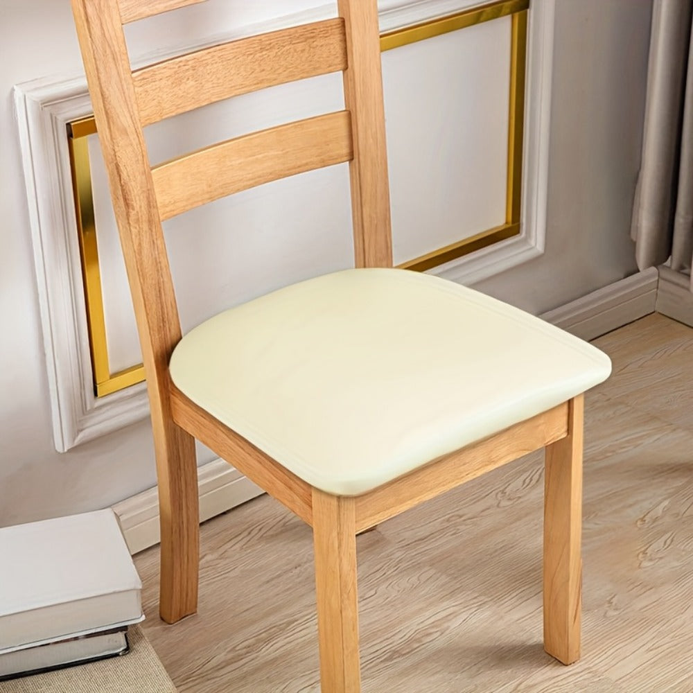 Waterproof PU Leather Dining Chair Cushion Covers Removable Stretch Seat Slipcovers for Dining Room Kitchen Hotel Set of 4 or 6