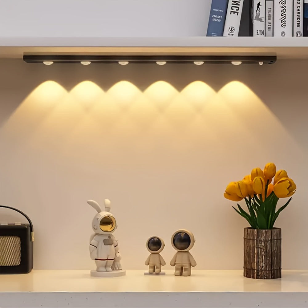 Motion Sensor LED Strip Light USB Rechargeable ¨C 3-Color Dimmable Wireless Night Light for Kitchen, Wardrobe, Cabinet, Shoe Cabinet & Bedroom (20cm / 30cm / 40cm / 50cm, 1 or 2 Pack)