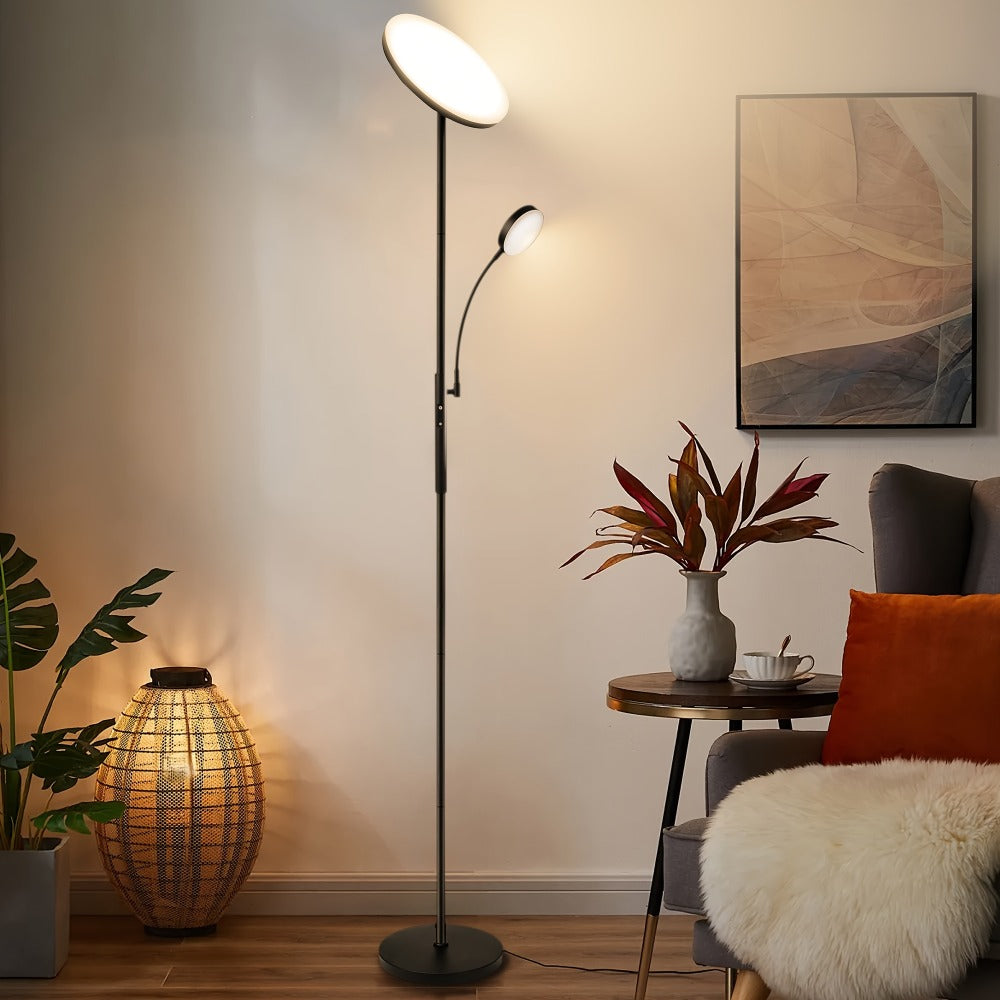 LED Floor Lamp with Reading Light ¨C 27W 2300LM Dimmable Torchiere Standing Lamp, 4 Color Temperatures, Remote & Touch Control, Metal Base for Living Room Bedroom Home Office (Black/White)