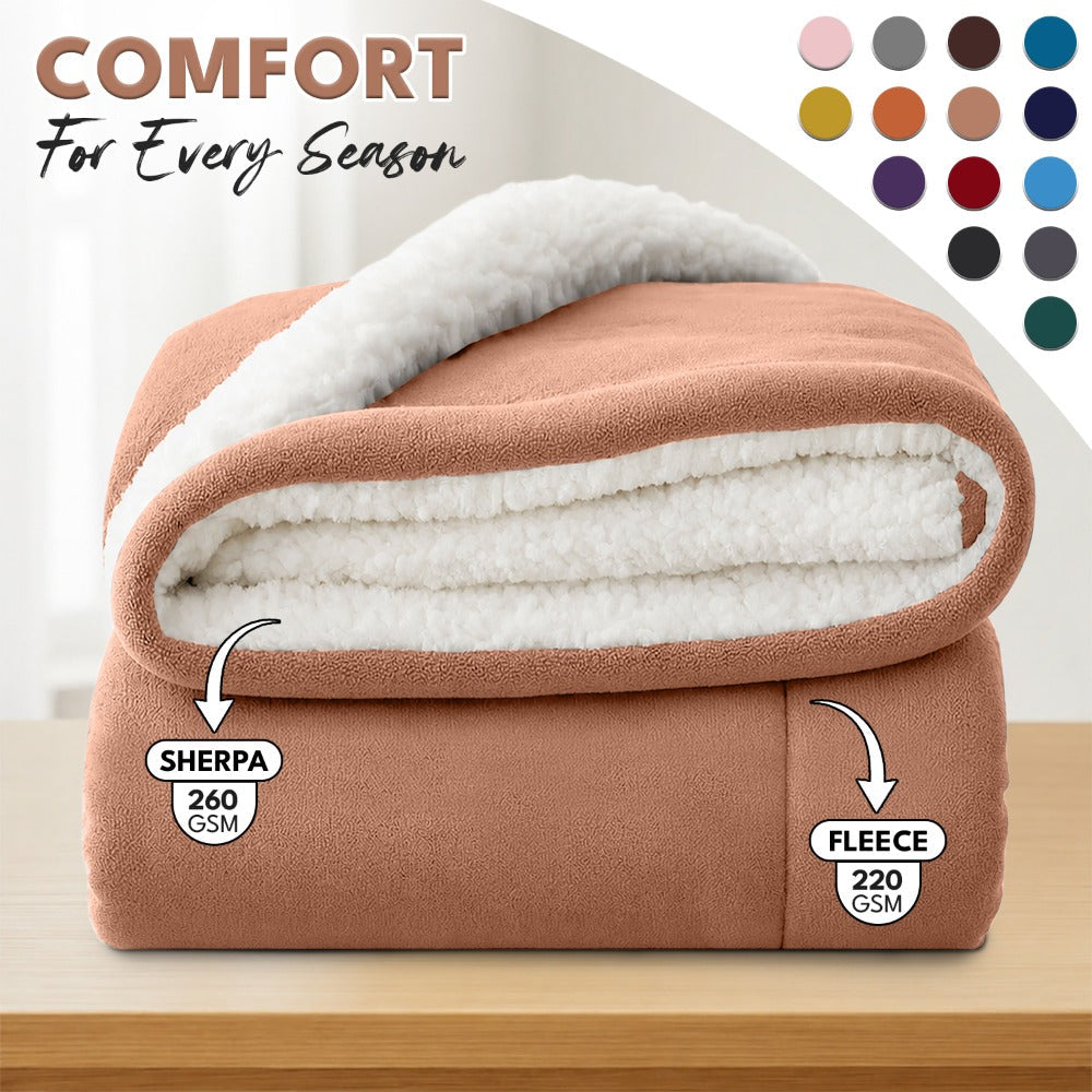Sherpa Flannel Blanket ¨C Double-Layer Ultra Soft Warm Throw for Bed, Sofa & Bedroom Decor, Better Sleep, 14 Colors, 3 Sizes
