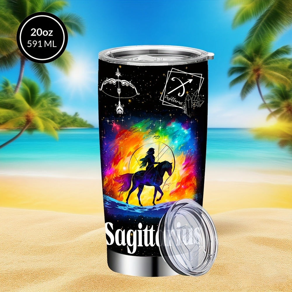 Zodiac Sign Insulated Tumbler 20oz Stainless Steel Travel Cup with Lid & Straw Hot Cold Drinks Horoscope Coffee Mug Gift for Men Women Birthday Christmas
