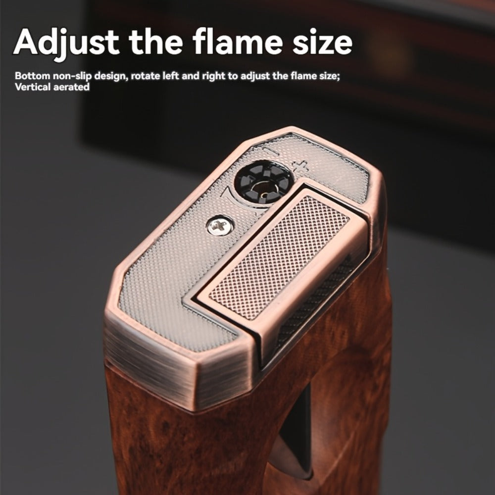 Cigar Torch Lighter with V-Shaped Cigar Cutter Built-in Clip Dual Windproof Jet Flame Visible Gas Window Integrated Cigar Lighter for Men Butane Gas Not Included